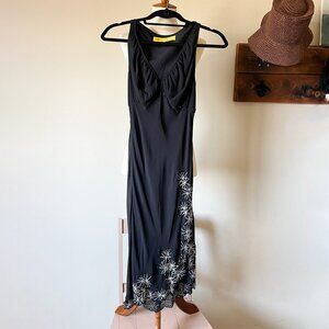 Vintage Catherine Malandrino Black Embellished Silk  Dress SZ 4